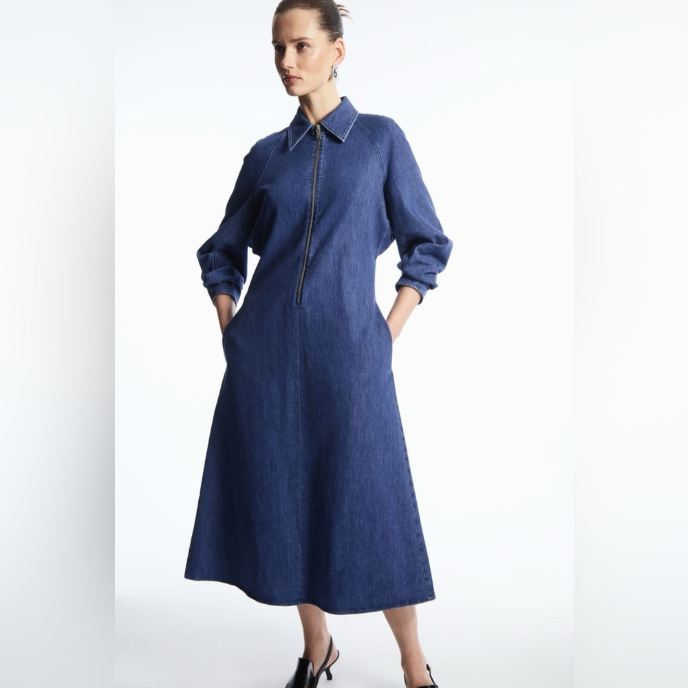 COS Half-Zip Denim Midi Dress